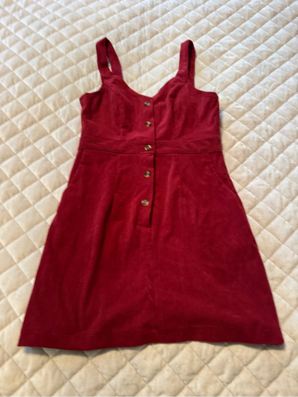 Women’s Petite XS Burgundy Button-Front Corduroy Dress